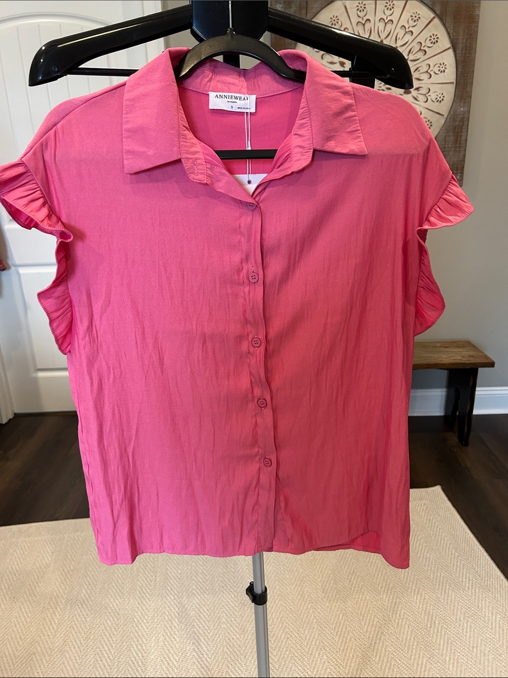 ANNIEWEAR Pink Ruffle Sleeve Button-Down Blouse / ready to wear! Sz small